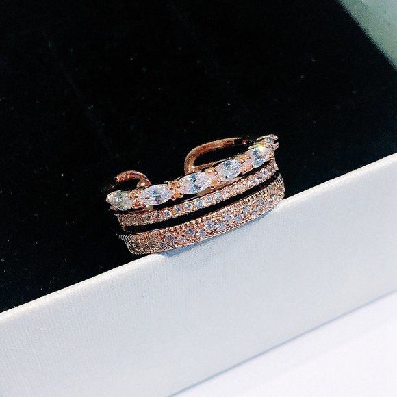 Rose Gold Diamond Triple Stackable Adjustable Ring - Picture 11 of 16